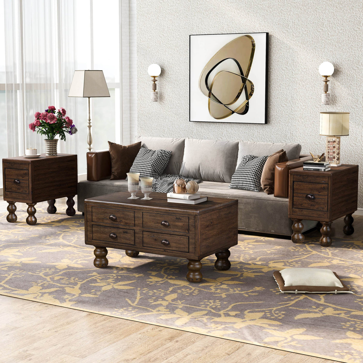 3-Piece Solid Wood Coffee Table And End Tables Set - Sleep Galleria