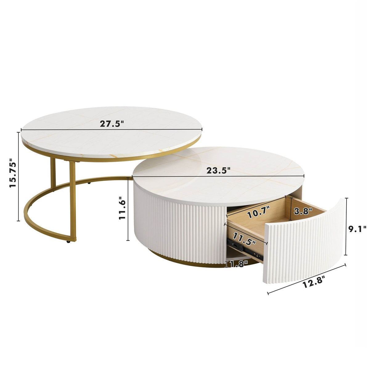 Modern Round Nesting MDF Coffee Table With Drawer - Sleep Galleria