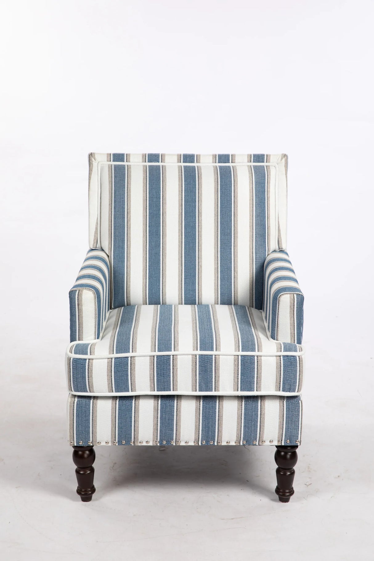 Vintage Blue White Striped Upholstered Accent Chair - Omega Lifestyles