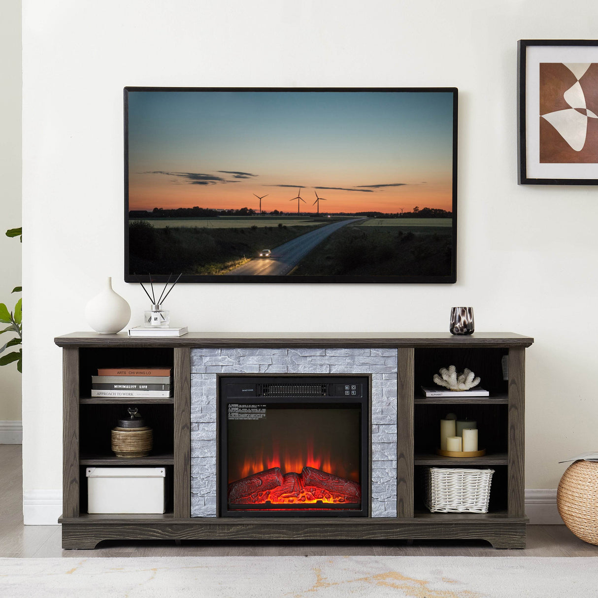 Electric Fireplace TV Media Stand With Storage - Sleep Galleria