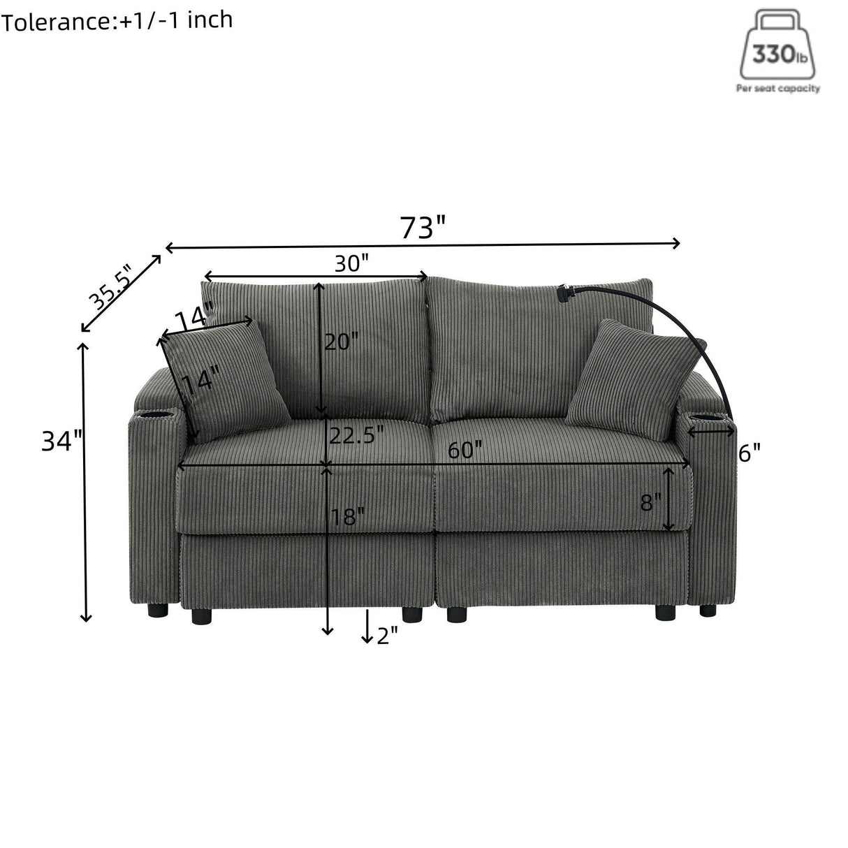Modern Grey Corduroy 3-Seat Armless Sofa Chair - Omega Lifestyles