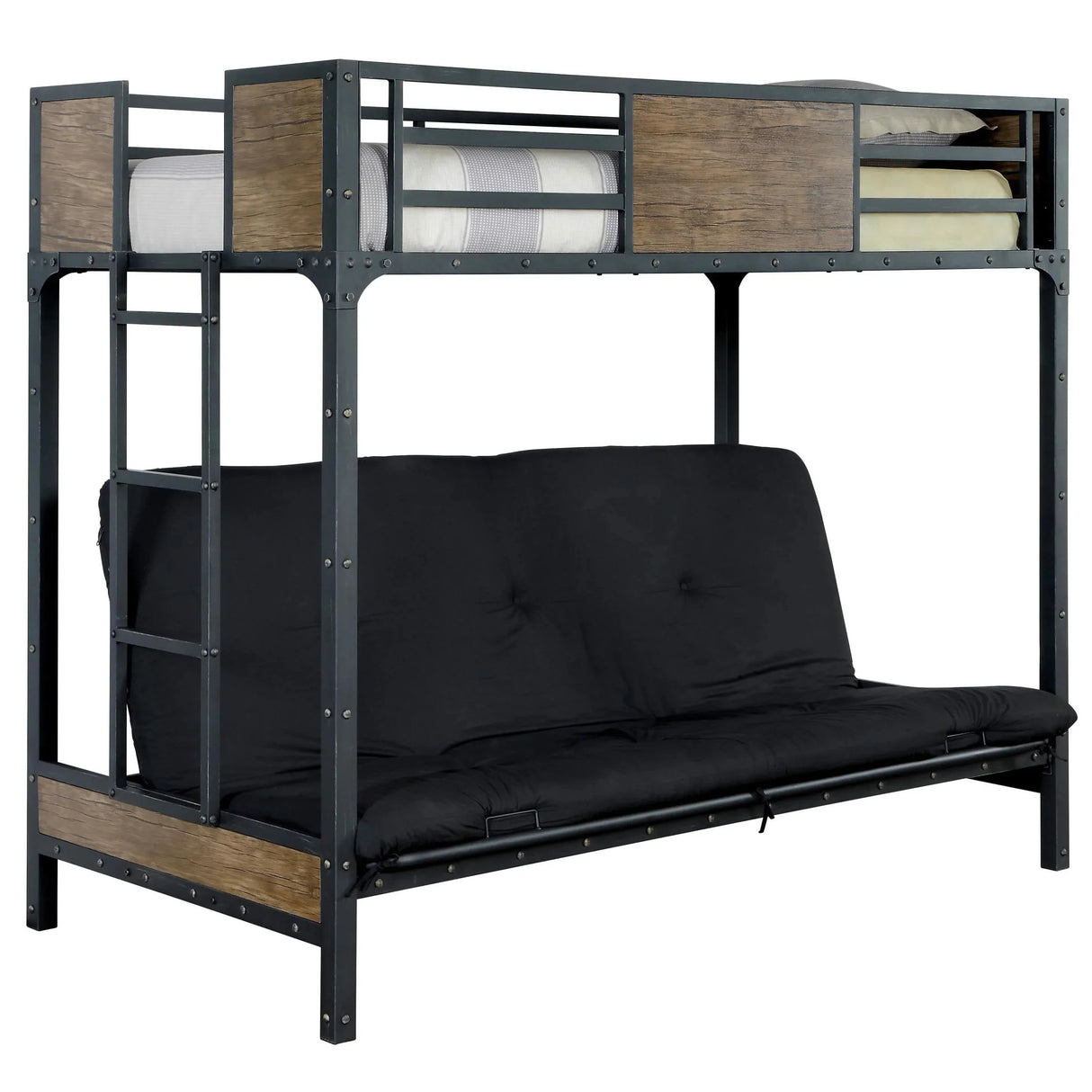 Industrial Metal Wood Twin Over Futon Bunk Bed - Omega Lifestyles