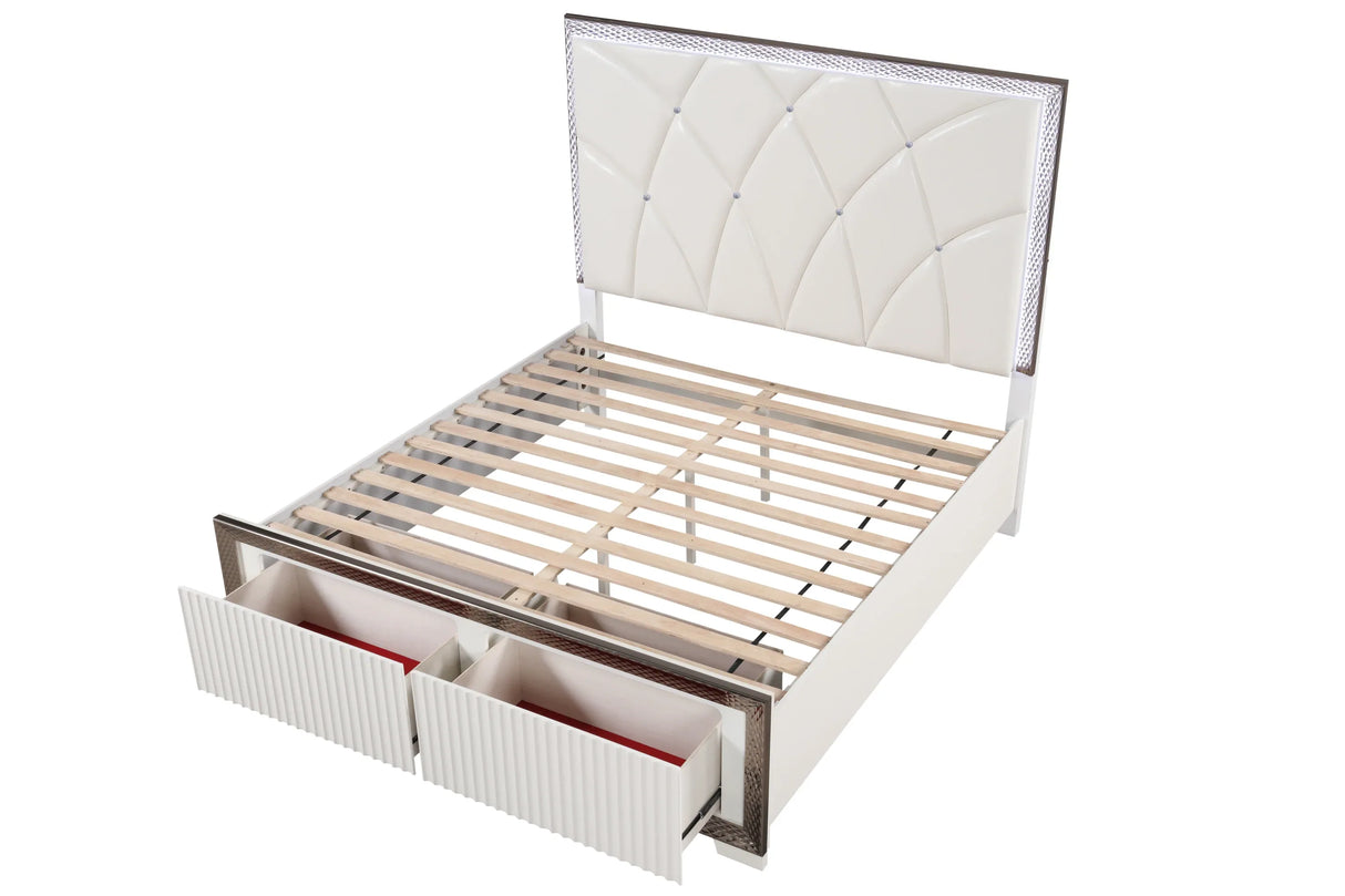 Modern Tufted Wood Bed Frame With LED Lighting - Omega Lifestyles