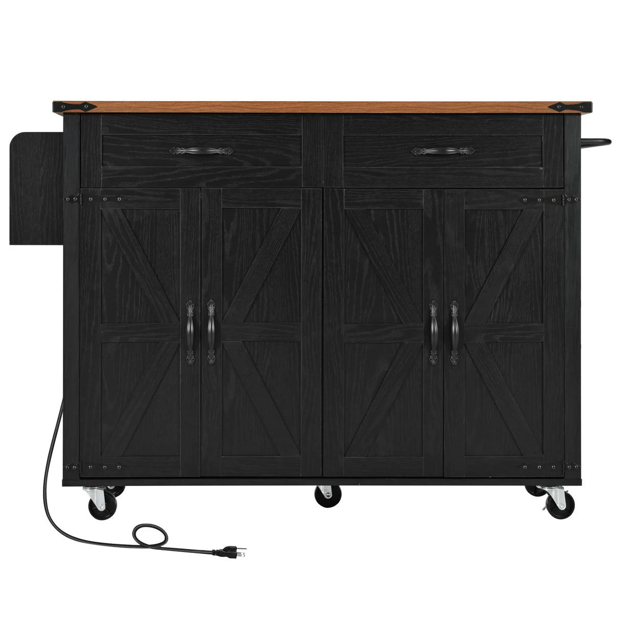 Farmhouse Style Rolling Kitchen Island With Power Outlet - Omega Lifestyles
