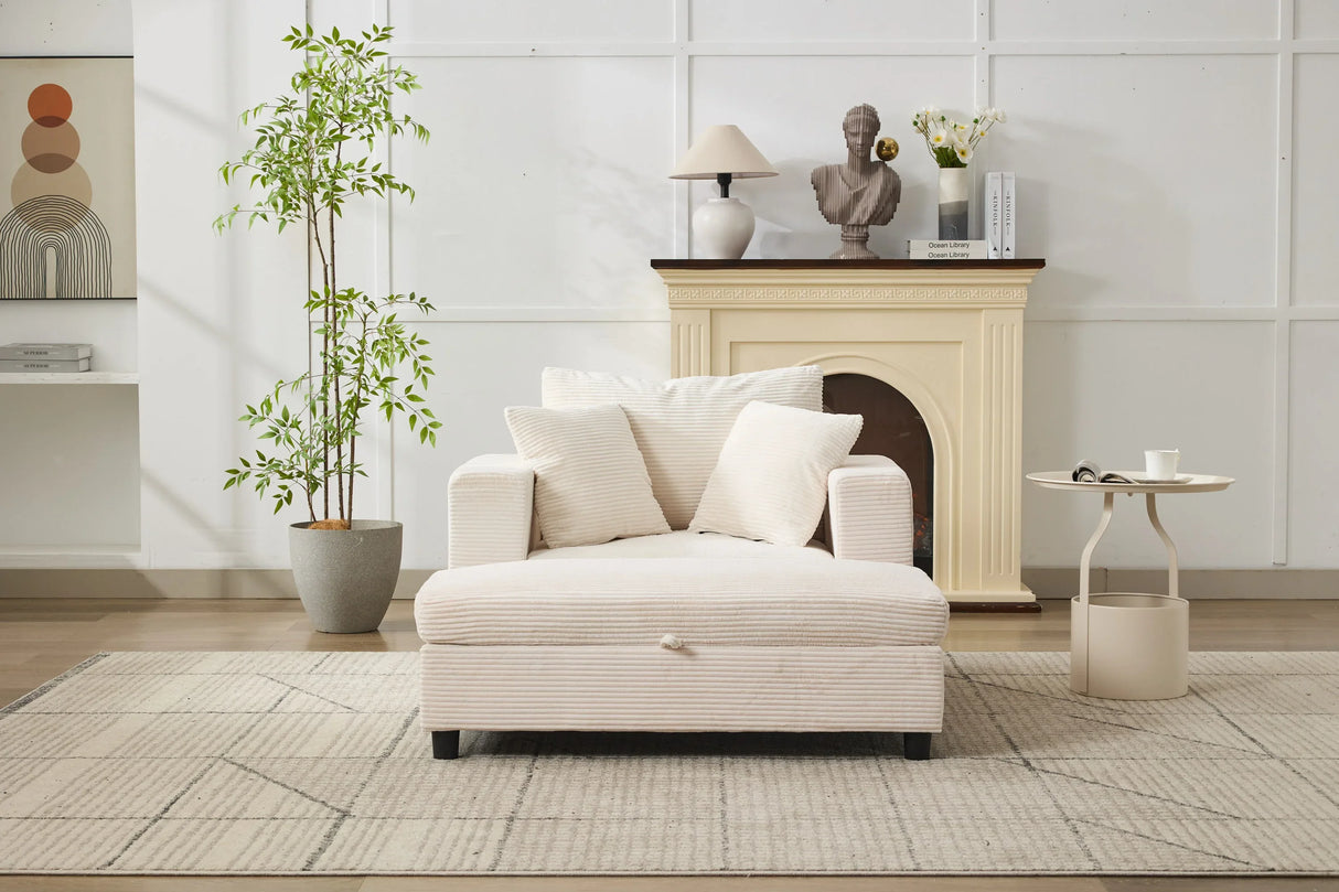 Beige Corduroy Chaise Lounge Chair With Ottoman - Omega Lifestyles