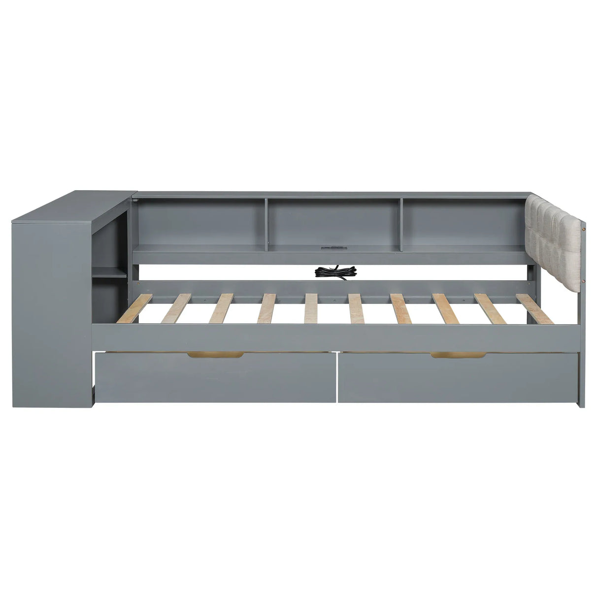 Twin Wood Platform Bed With Upholstered Headboard And Storage - Omega Lifestyles