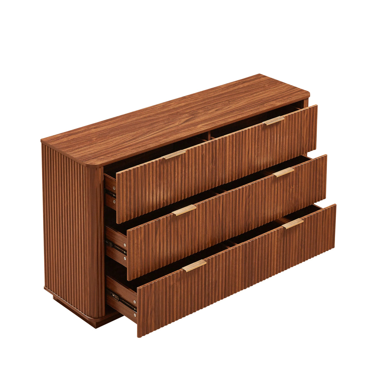 Modern Walnut 6-Drawer Dresser With Wave Design - Omega Lifestyles