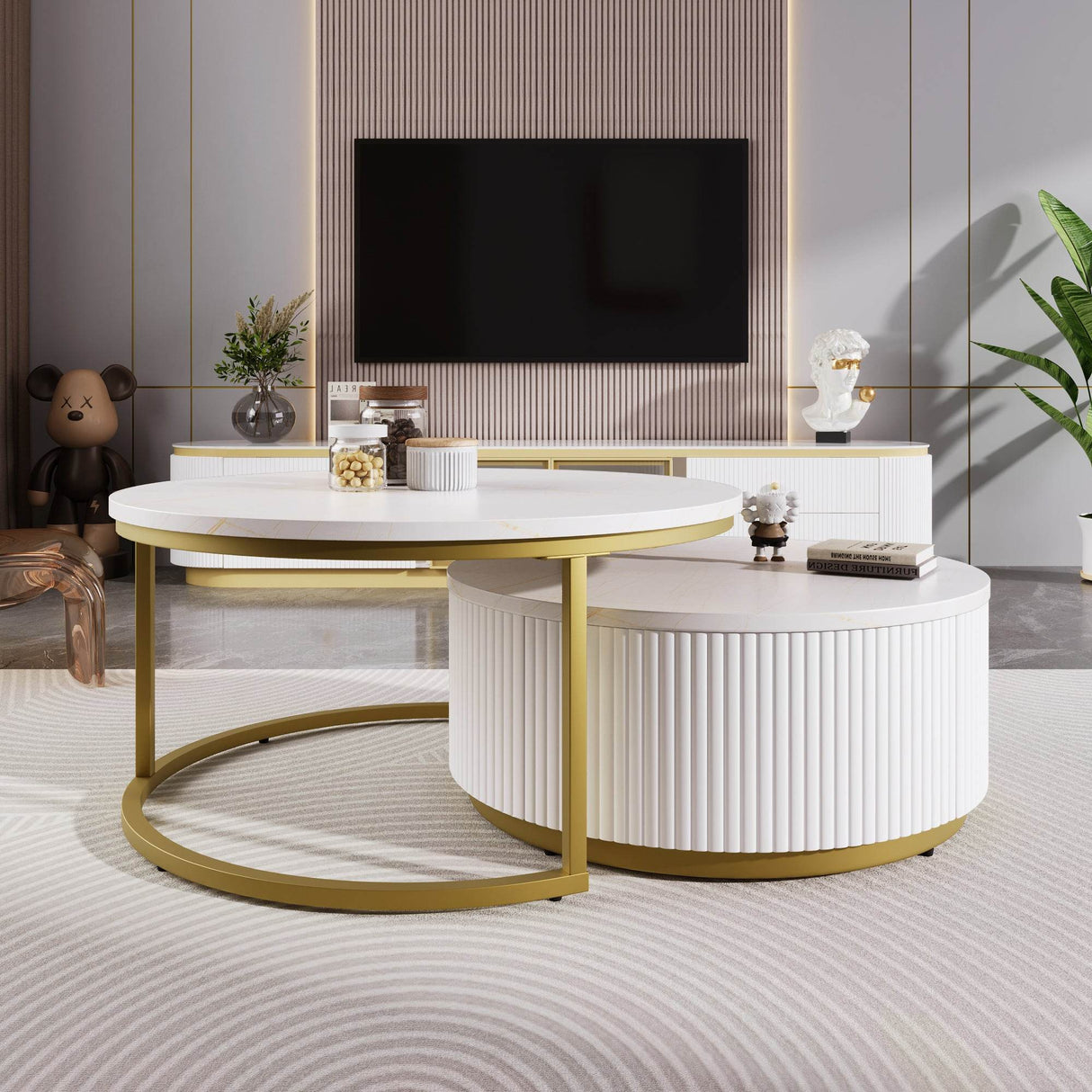 Modern Round Nesting MDF Coffee Table With Drawer - Sleep Galleria