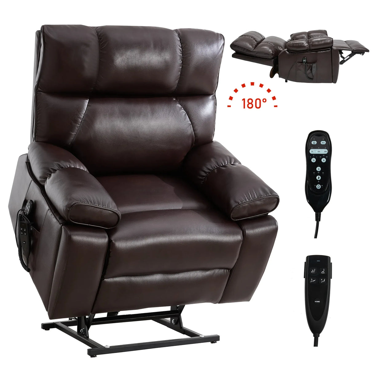 Brown Medium-Firm Faux Leather Power Lift Massage Chair - Omega Lifestyles