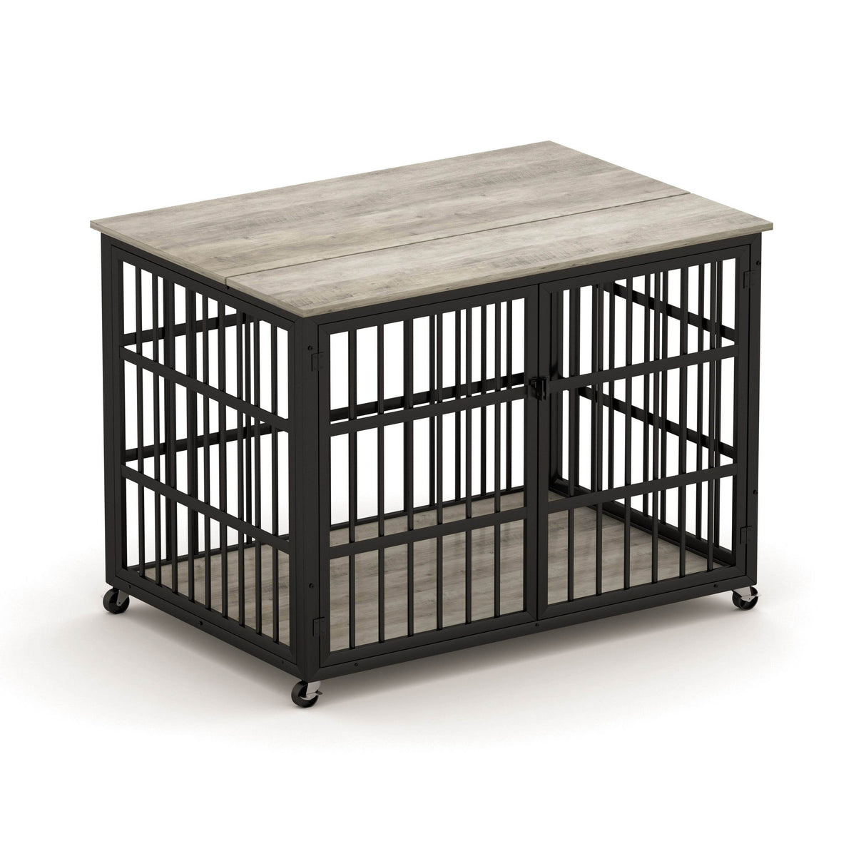 Rustic Brown Furniture Style Dog Crate With Wheels - Sleep Galleria