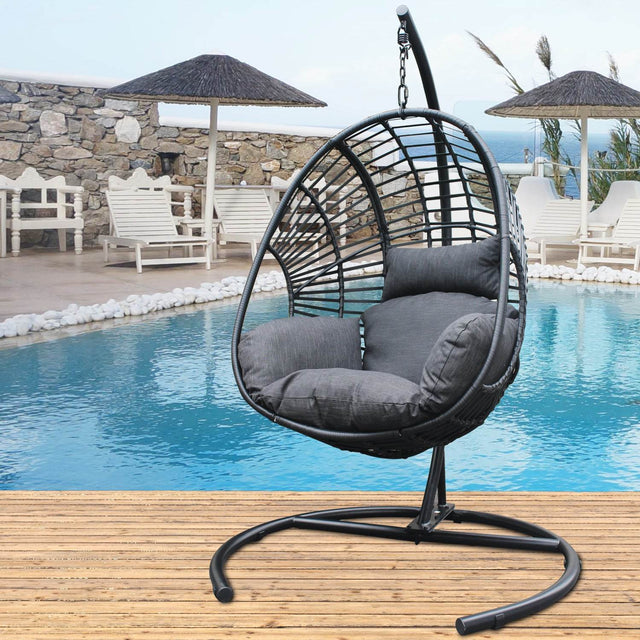 Outdoor Indoor PE Wicker Hanging Egg Chair With Cushion - Omega Lifestyles