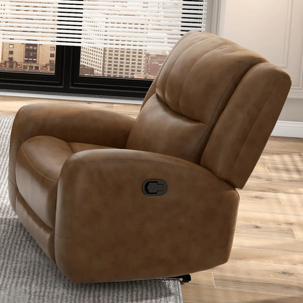 Transitional Brown Top Grain Leather Manual Recliner Chair - Omega Lifestyles