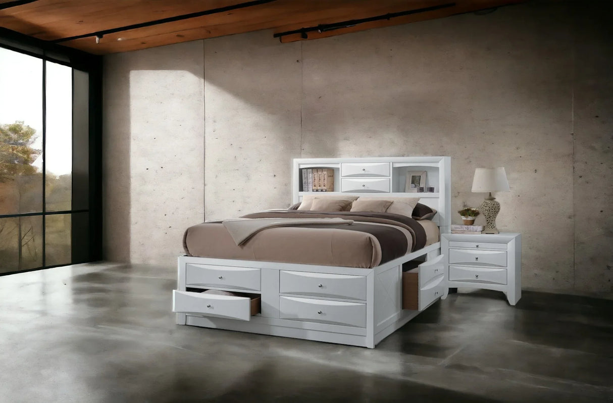 Full Storage Bed White Synthetic Wood Platform Frame - Omega Lifestyles
