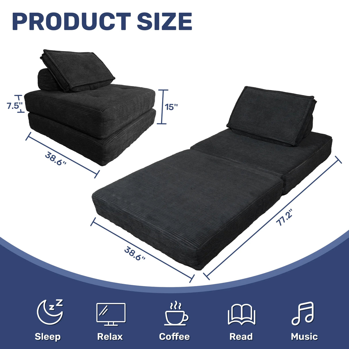 Foldable Corduroy 4-in-1 Folding Sofa Bed Chair - Omega Lifestyles