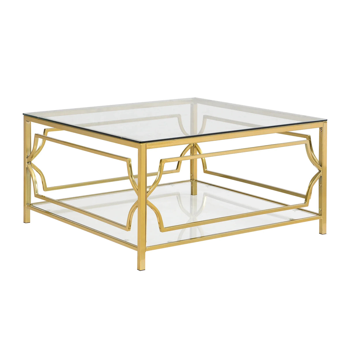 Modern Square Glass Coffee Table With Gold Metal Frame - Omega Lifestyles