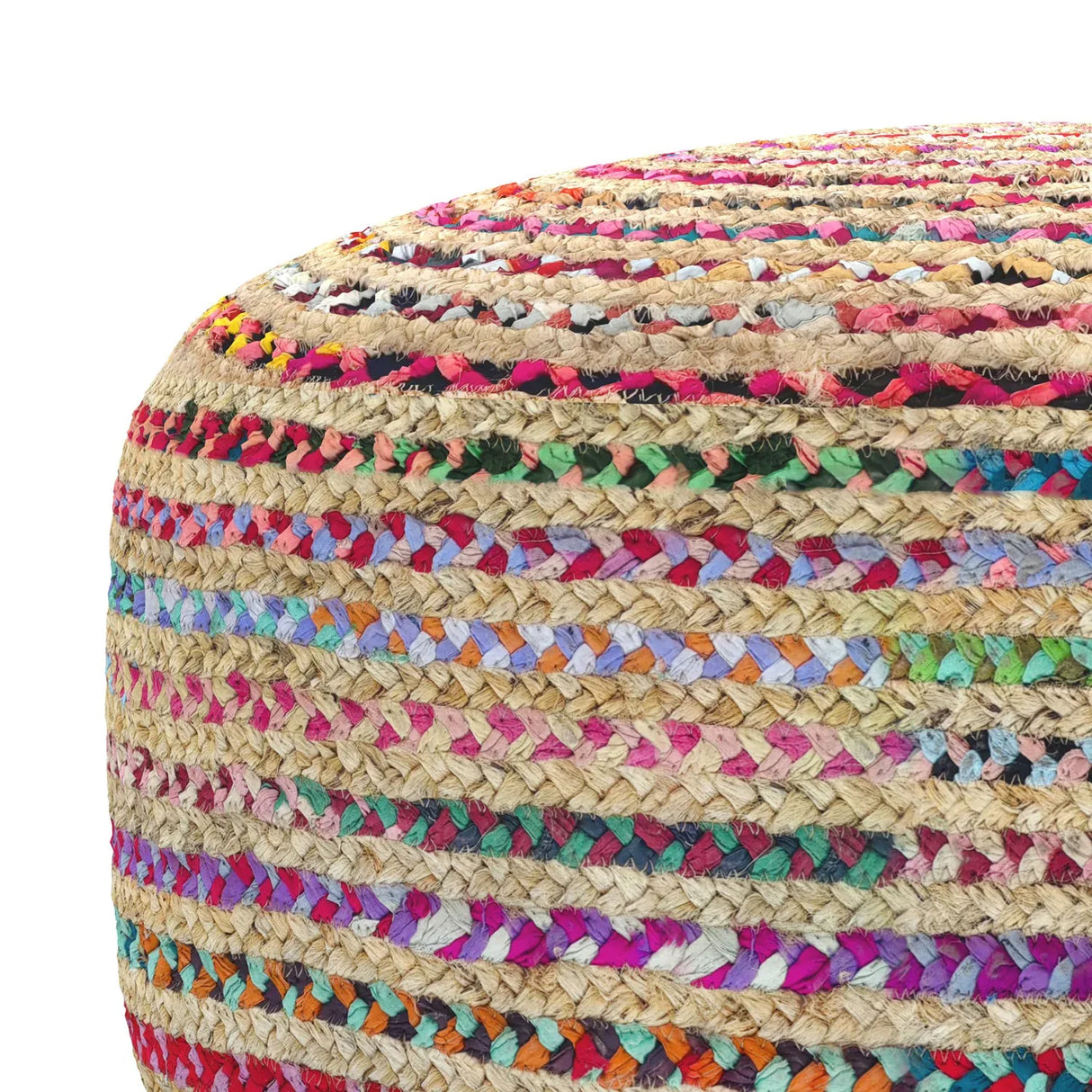 Multicolor Jute Handwoven Large Round Pouf Seat - Omega Lifestyles