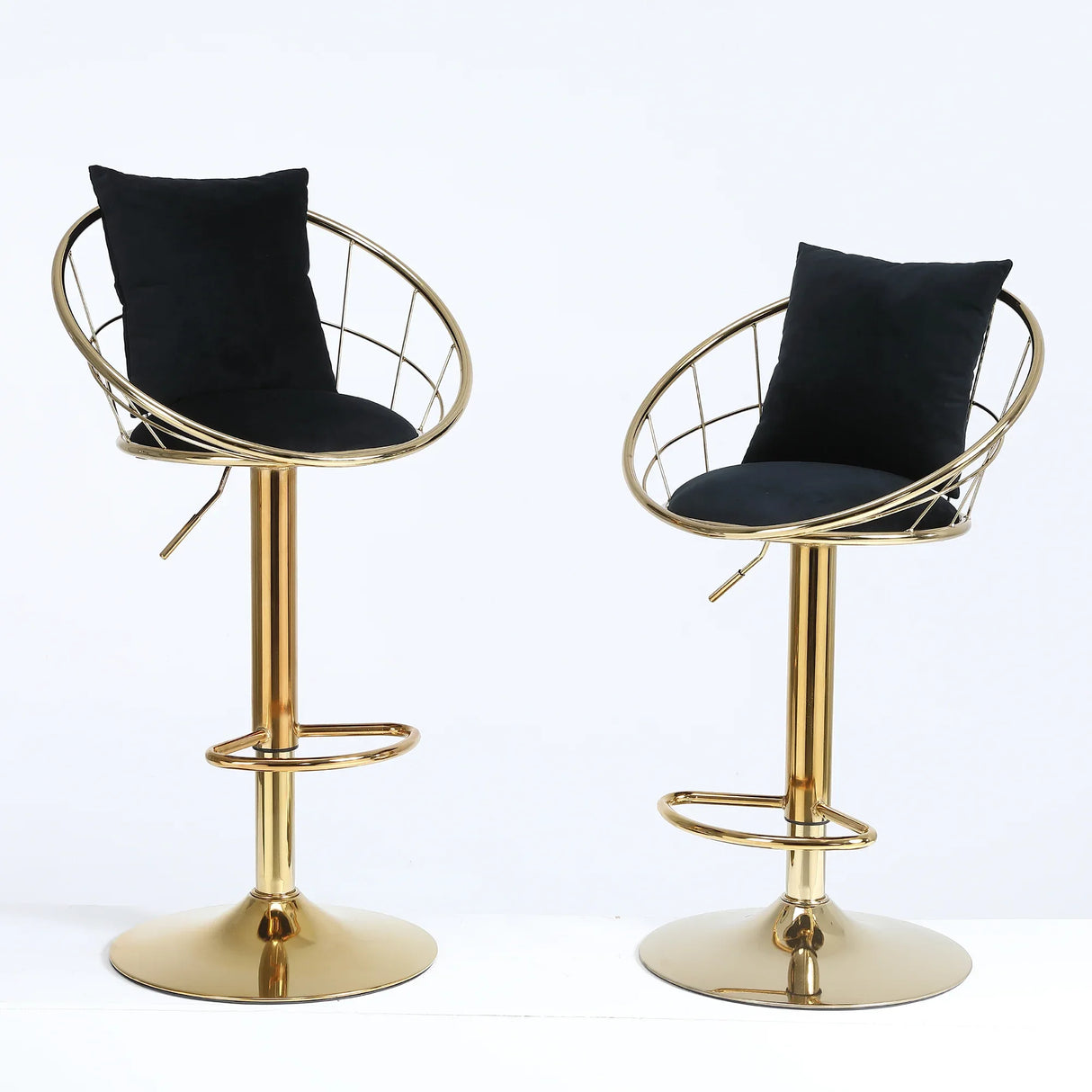 Set Of 2 Black Velvet Adjustable Height Bar Chairs - Omega Lifestyles