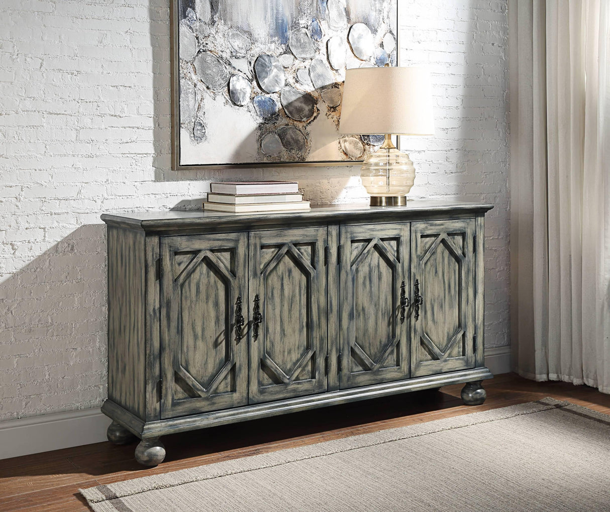 Rustic Gray Synthetic Wood Console Cabinet - Omega Lifestyles