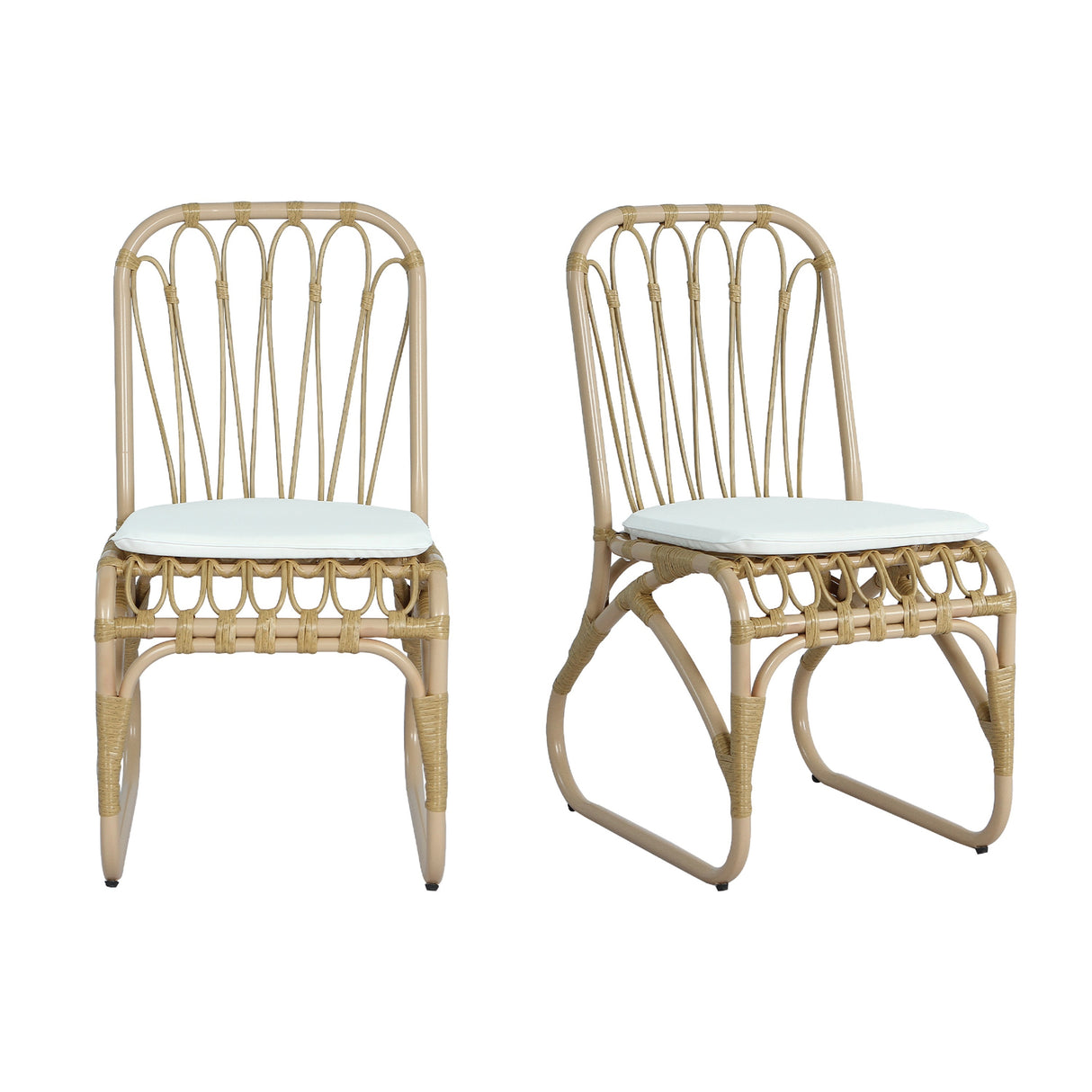 Set of 2 Hand-Woven Rattan Outdoor Dining Chairs