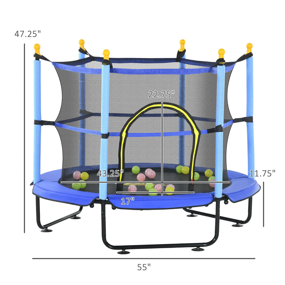Kids 55-Inch Toddler Trampoline With Safety Enclosure Ball Pit - Omega Lifestyles