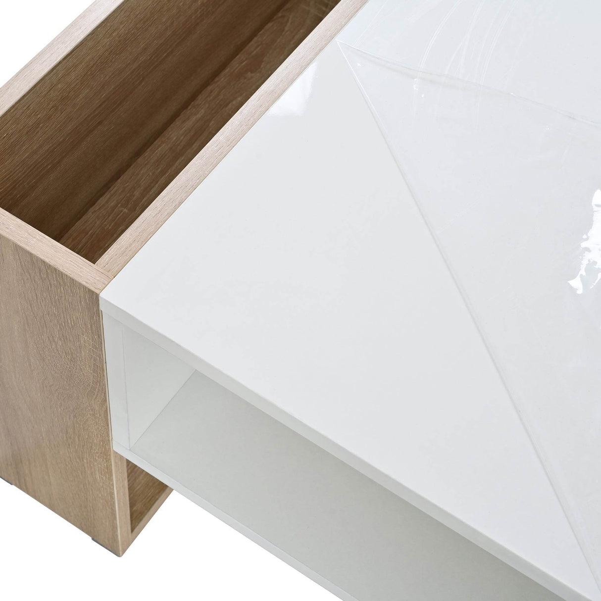 High Glossy White Coffee Table With Drawers - Sleep Galleria