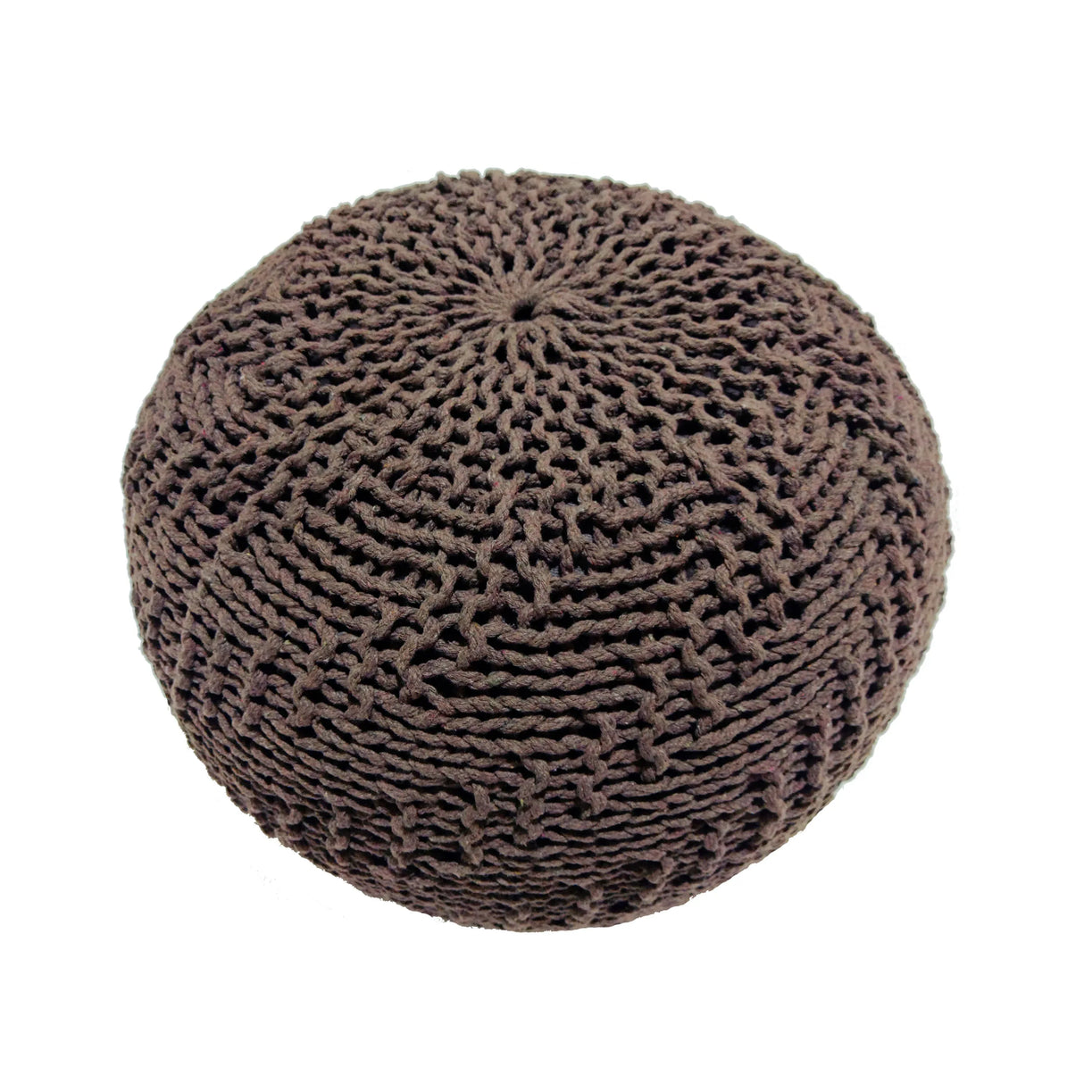 Modern Knit Weave Cotton Pouf Light Brown 20-Inch - Omega Lifestyles