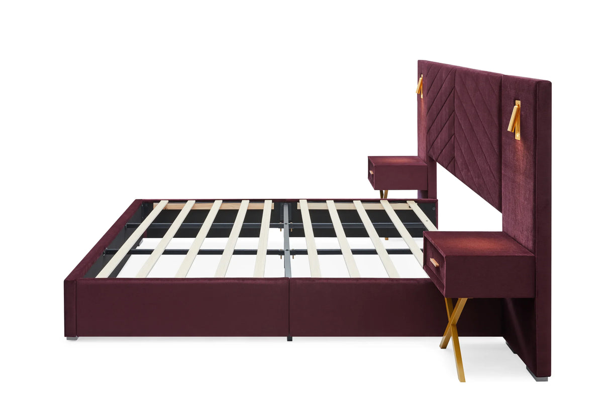 King Velvet Wingback Upholstered Platform Bed Frame - Omega Lifestyles