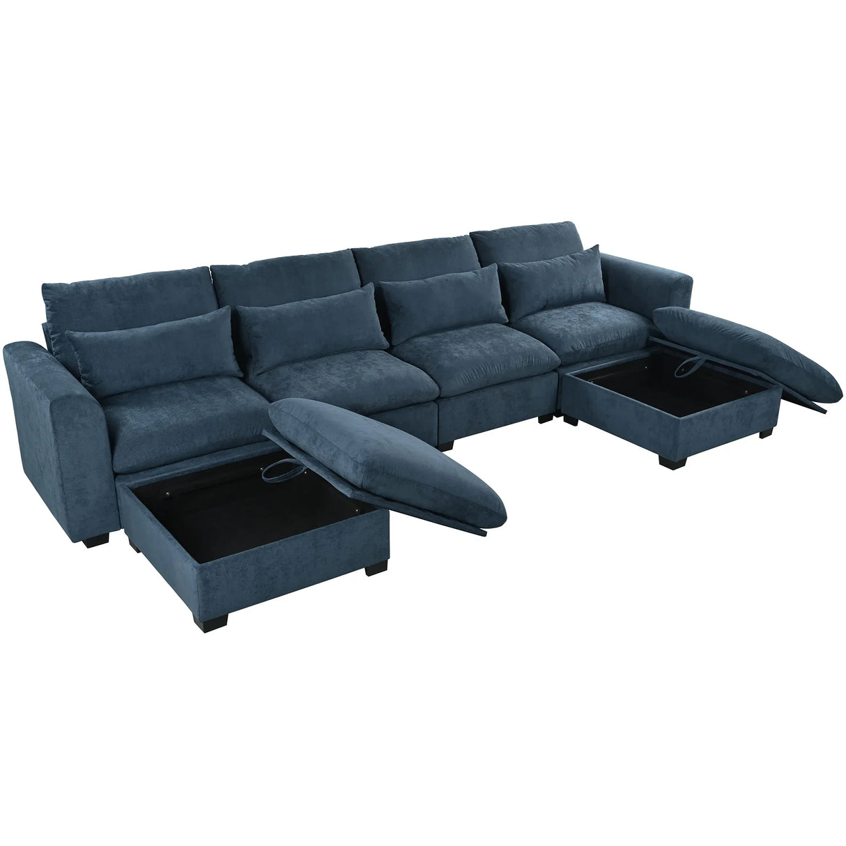 U-Shaped Modular Linen Blend Sofa With Ottomans - Omega Lifestyles