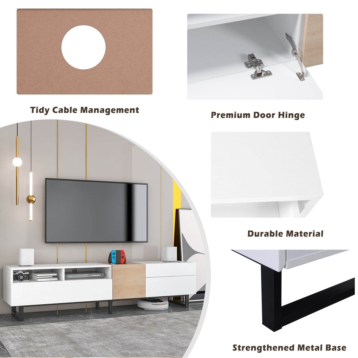 Modern White Particle Board TV Stand With Storage - Sleep Galleria
