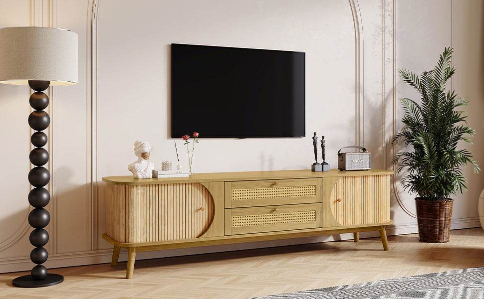 Rattan Solid Wood TV Stand With Storage Drawers - Sleep Galleria