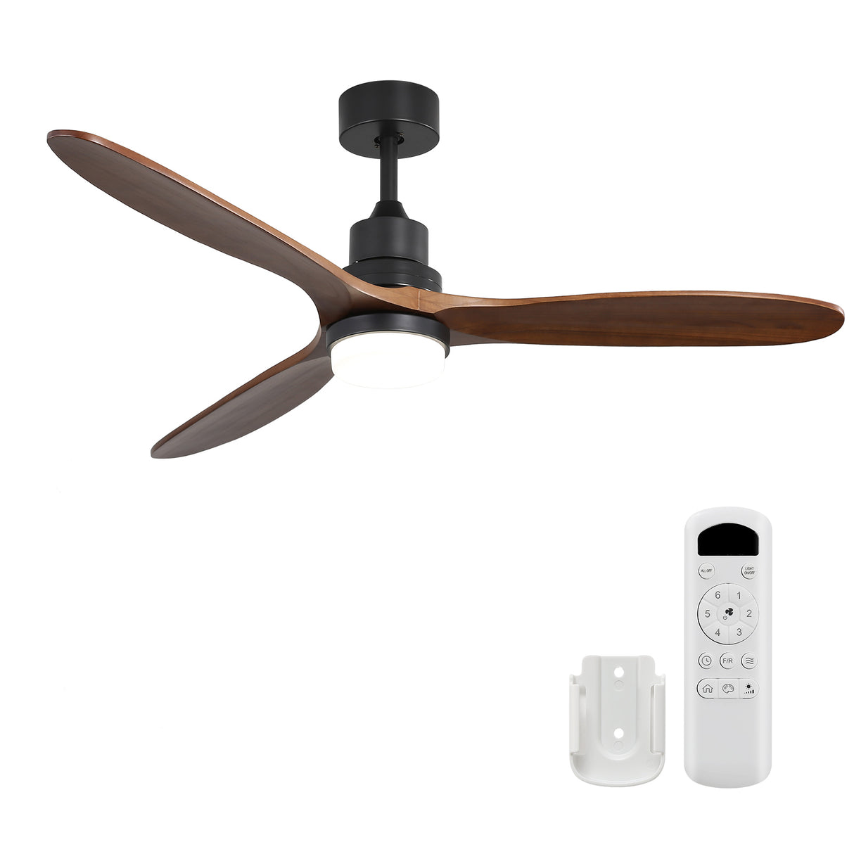60-Inch Energy-Efficient Walnut Wood Ceiling Fan With Light
