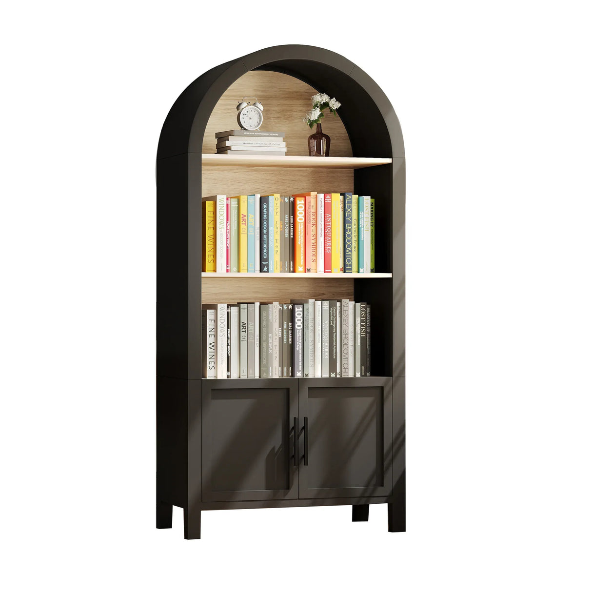 Mid-Century Modern Arched 3-Tier Storage Bookcase - Omega Lifestyles