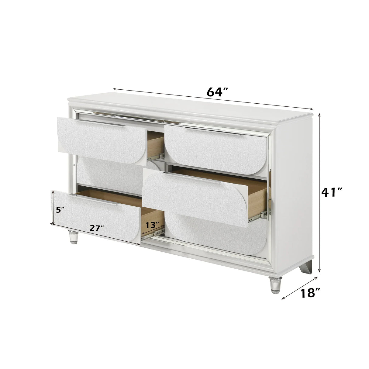 Modern Pearl White Synthetic Wood Dresser With Ample Storage - Omega Lifestyles