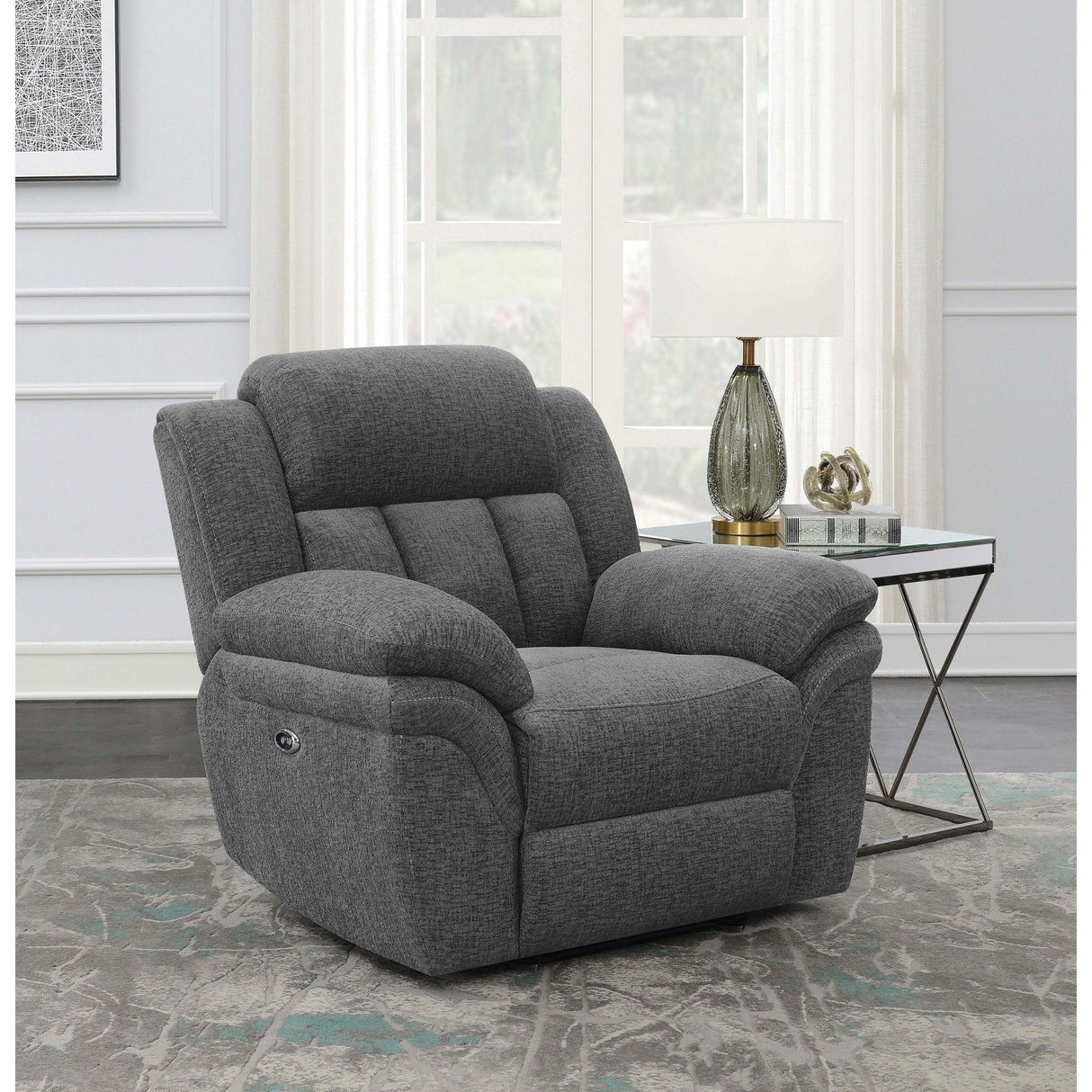 Charcoal Upholstered Power Glider Recliner With Pocket Coils - Omega Lifestyles