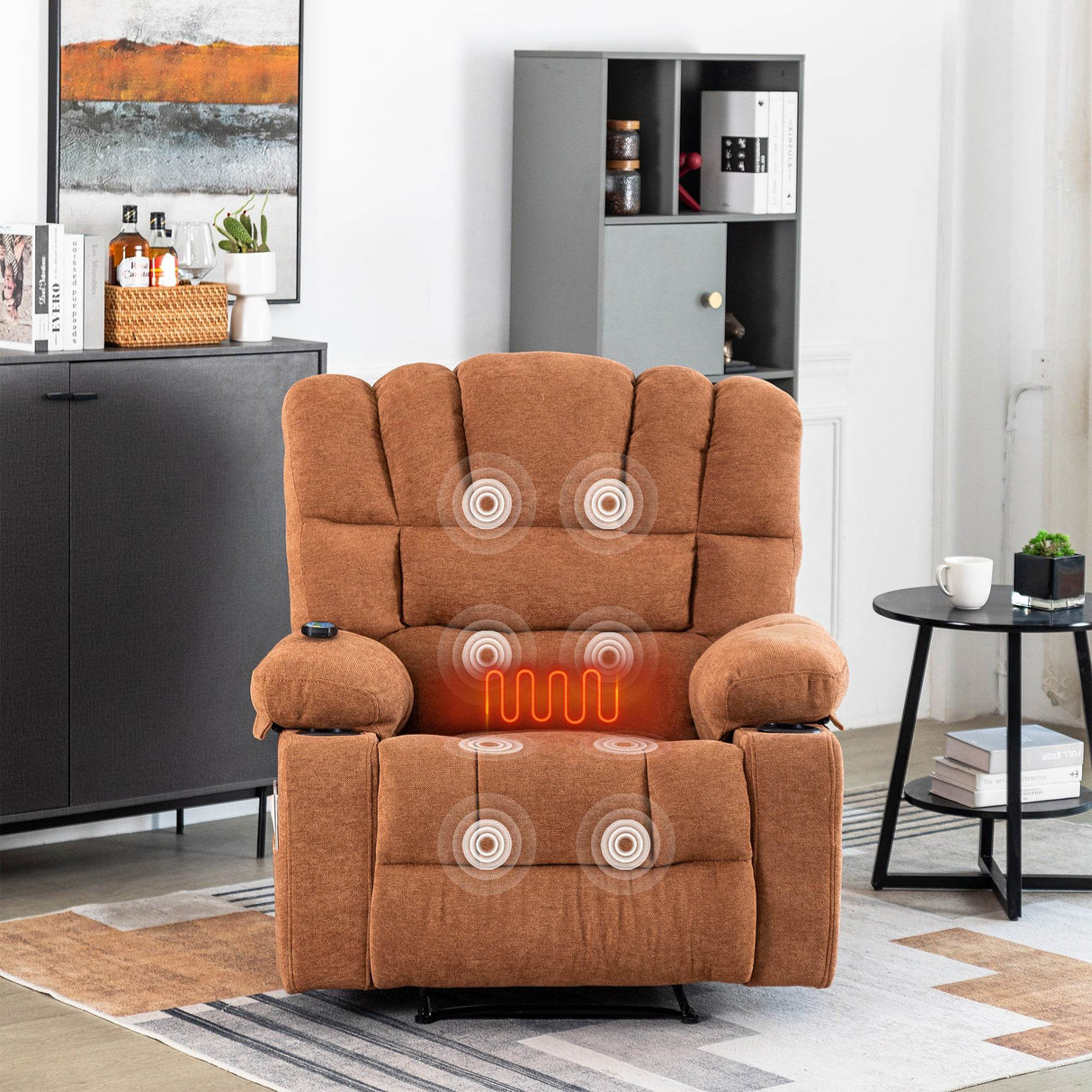 Soft Brown Chenille Upholstered Massage Recliner Chair