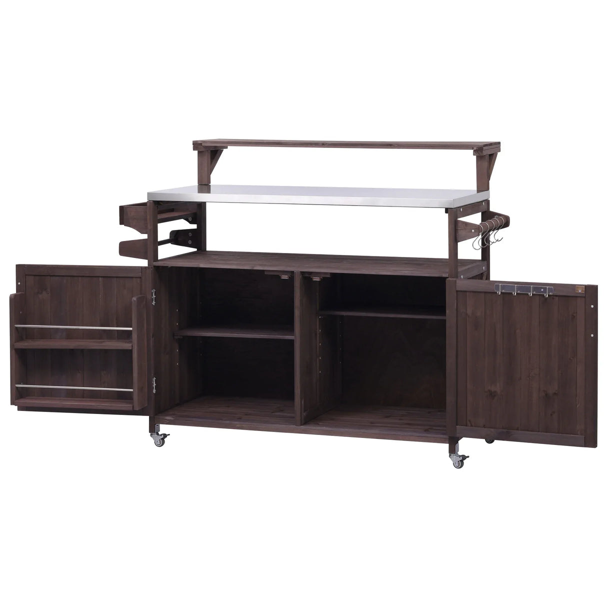 Outdoor Kitchen Island Solid Fir Wood Raised Shelf Cart - Omega Lifestyles