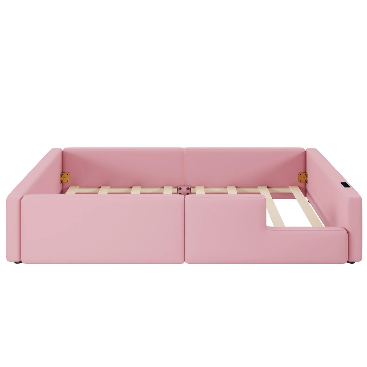 Twin Pink Upholstered Platform Bed With Guardrail Charging Station - Omega Lifestyles