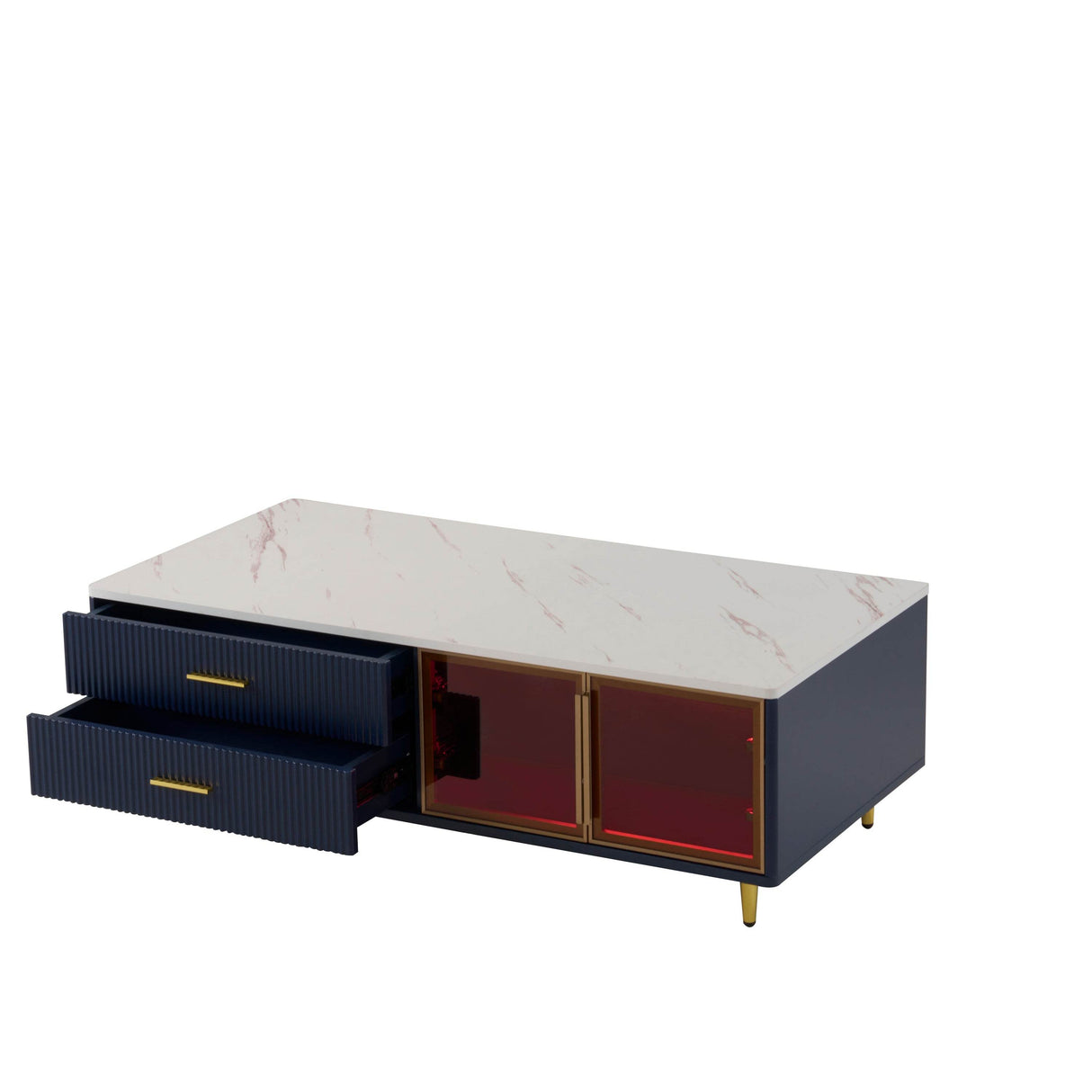 Modern Navy Blue MDF Coffee Table With Drawers Lighting - Sleep Galleria
