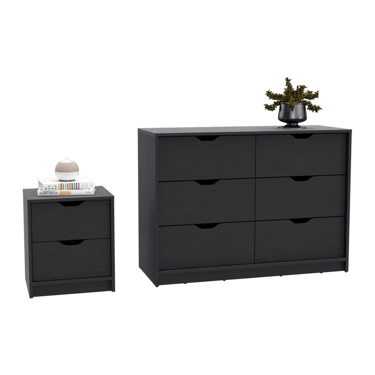 2-Piece Black Particle Board Bedroom Set Nightstand Dresser