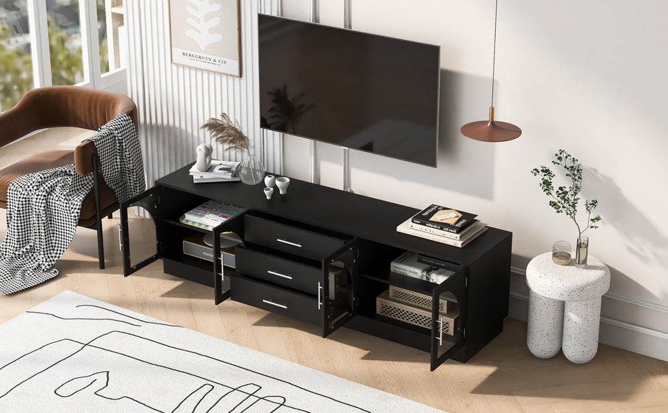 Modern Minimalist Black MDF TV Stand With Storage - Sleep Galleria
