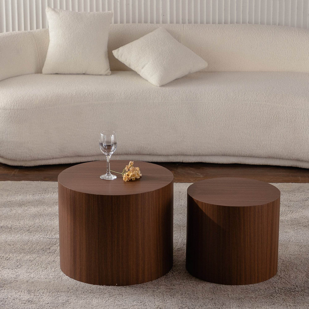 Set of 2 Modern Round Walnut Nesting Coffee Tables - Sleep Galleria