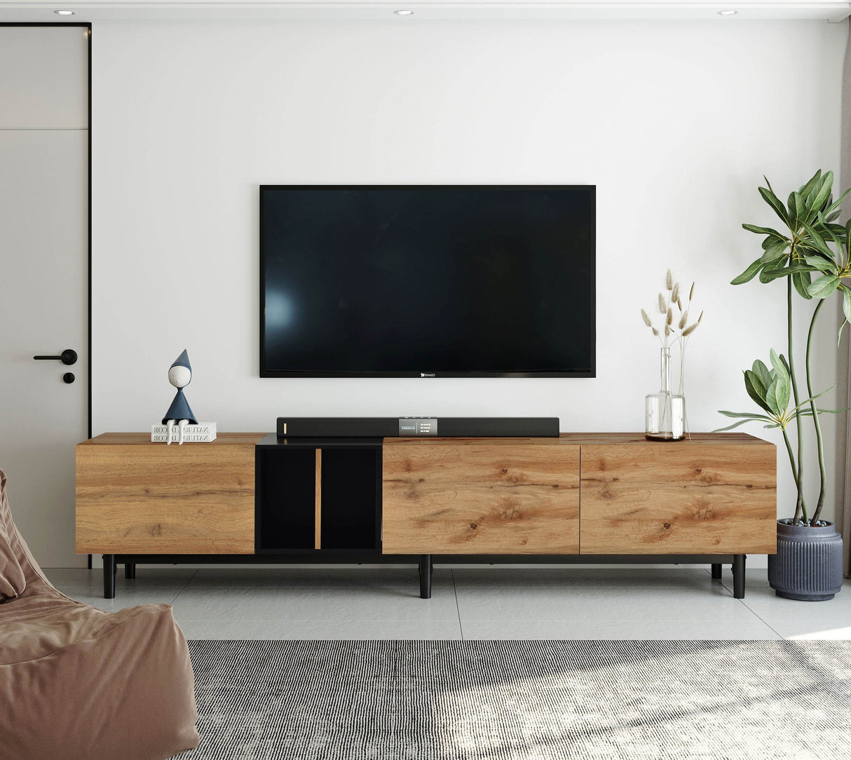 Modern Natural Wood MDF TV Stand Console - Sleep Galleria