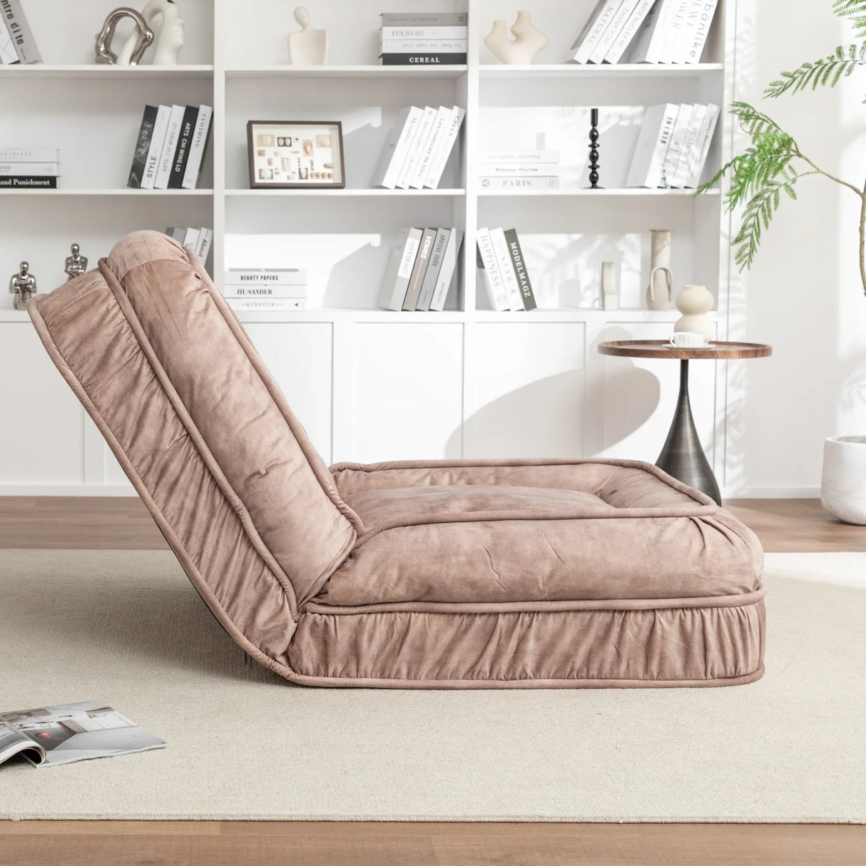 Adjustable Velvet Upholstered Massage Floor Sofa With Pillow - Omega Lifestyles