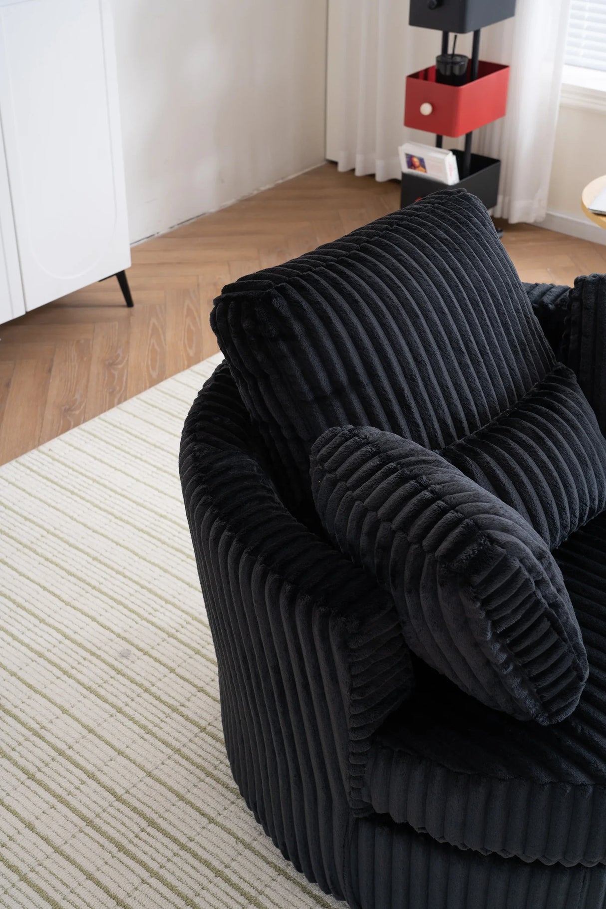 360-Degree Swivel Plush Corduroy Accent Chair With Pillows - Omega Lifestyles