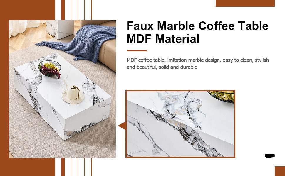 MDF Marble Pattern Modern White Coffee Table - Sleep Galleria