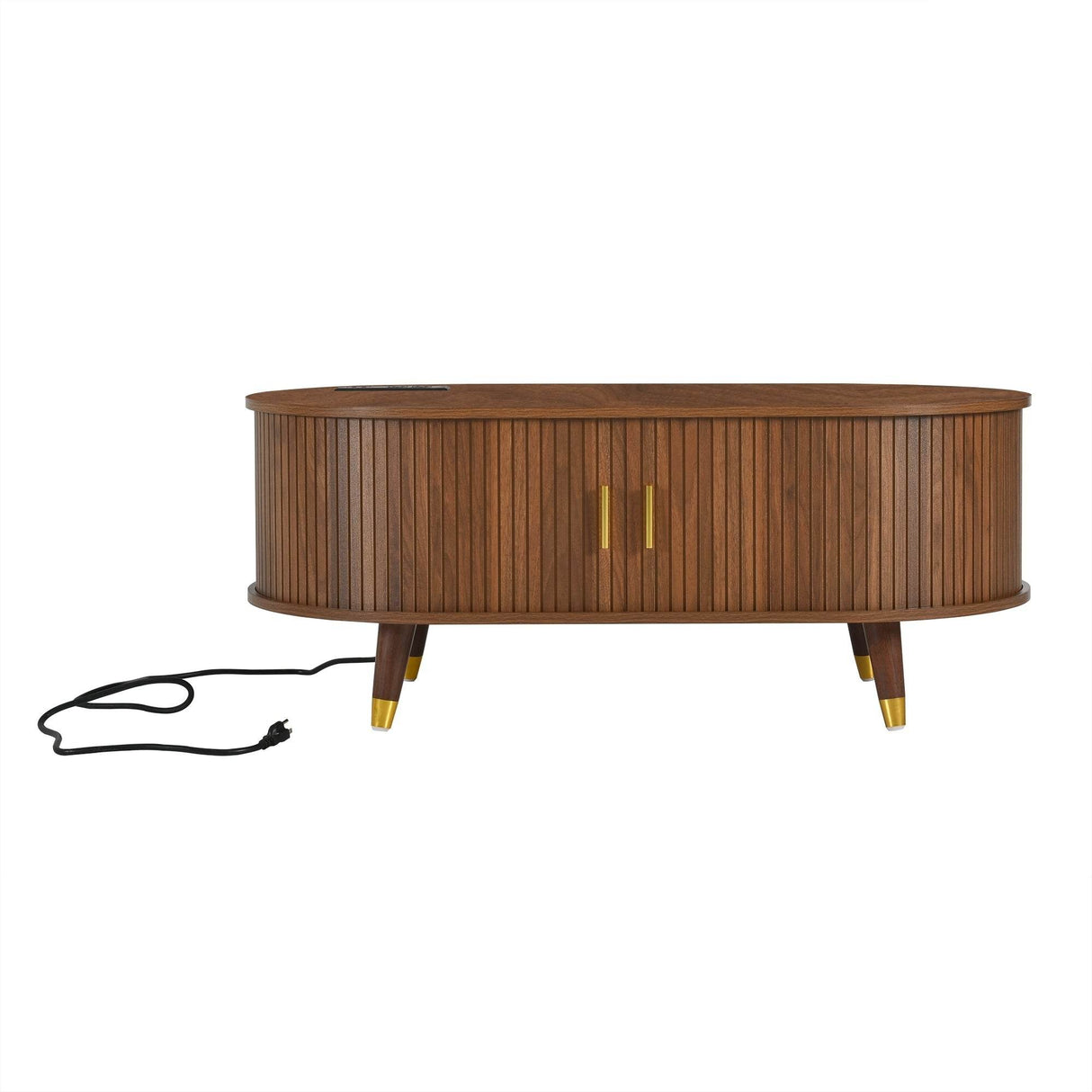 Mid-Century Modern Walnut Coffee Table With Charging Station - Sleep Galleria