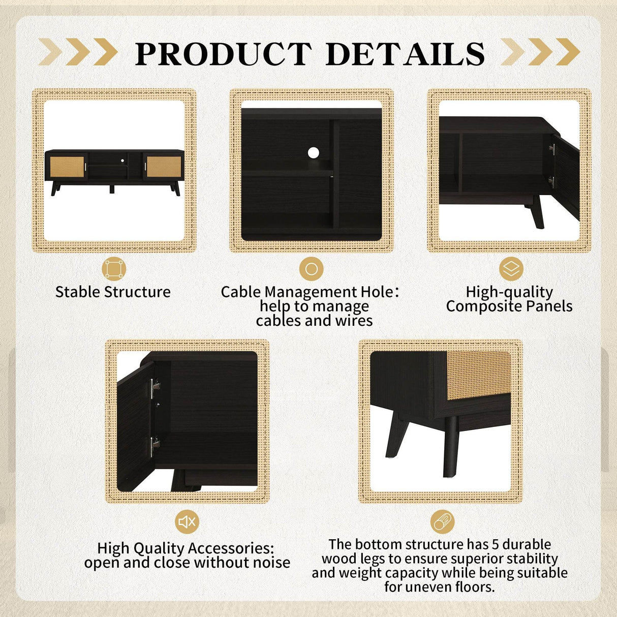 Bohemian Style Dark Brown Rattan TV Stand - Sleep Galleria