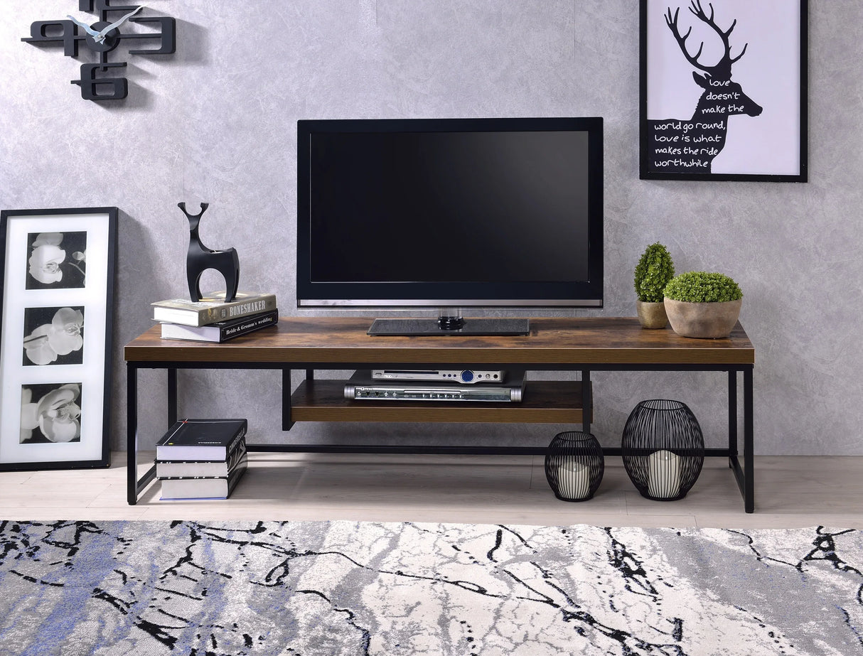 Weathered Oak Black Metal Finish TV Stand - Omega Lifestyles