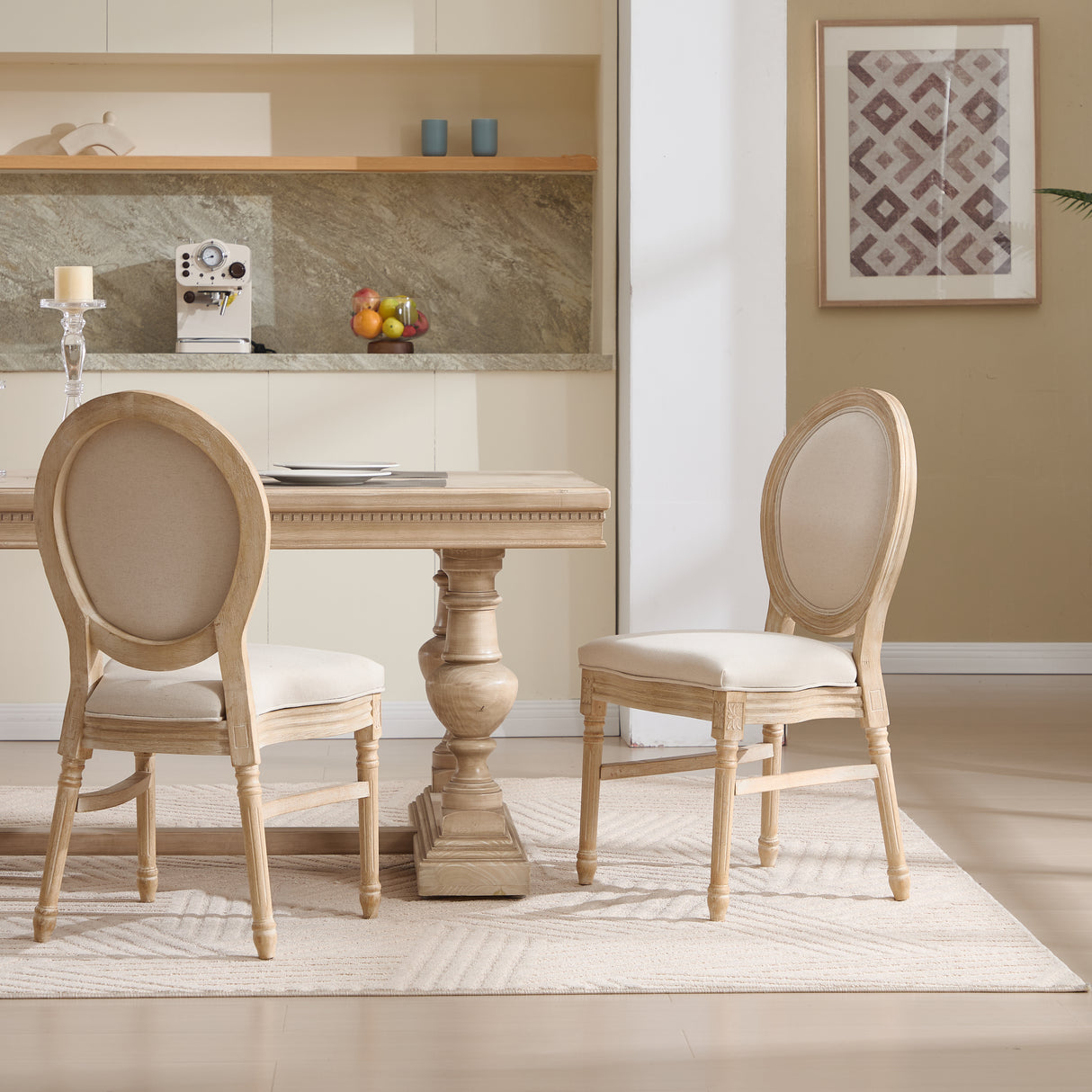 Set of 2 French Country Cotton Linen Upholstered Dining Chairs