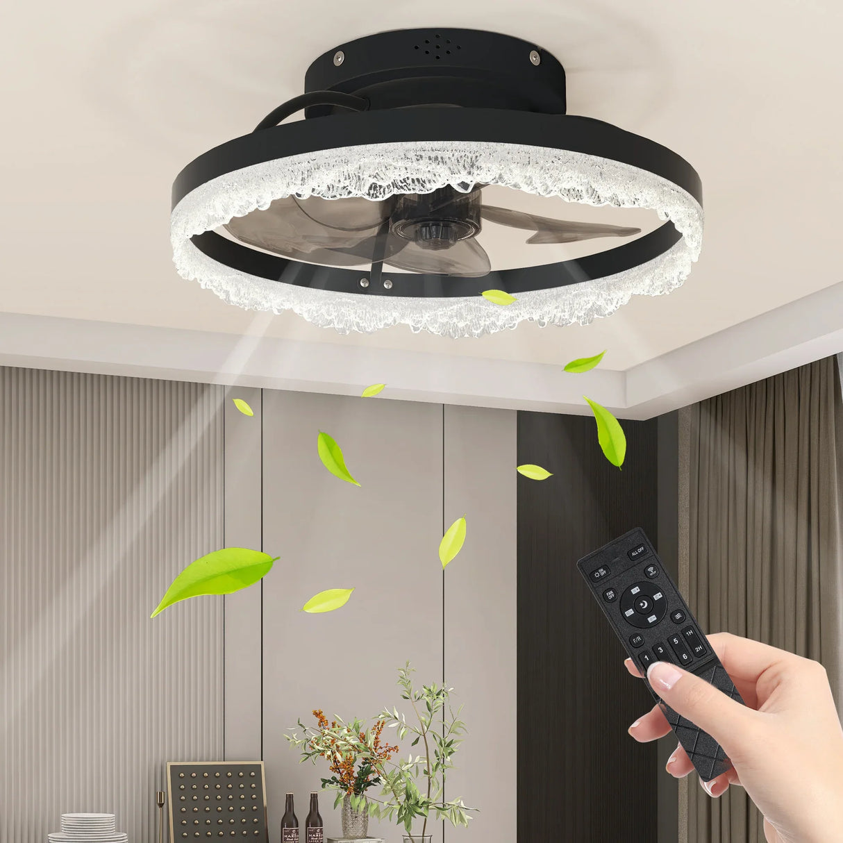 16-Inch Decorative LED Ceiling Fan Light With Crystal Ring - Omega Lifestyles